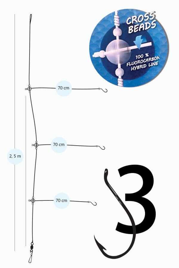 Fishing rig, 2 hooks, CROSS BEADS